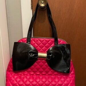 Hot Pink Betsey Johnson Quilted Bag with Black Bow